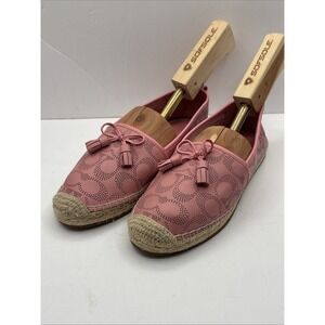 Coach Pink Perforated Leather Espadrille Flats with Tassel Bow